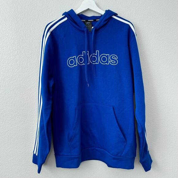 Adidas Men's Blue Athletic Hoodie Logo Longsleeve Pullover Sweatshirt Size Large - Picture 1 of 8